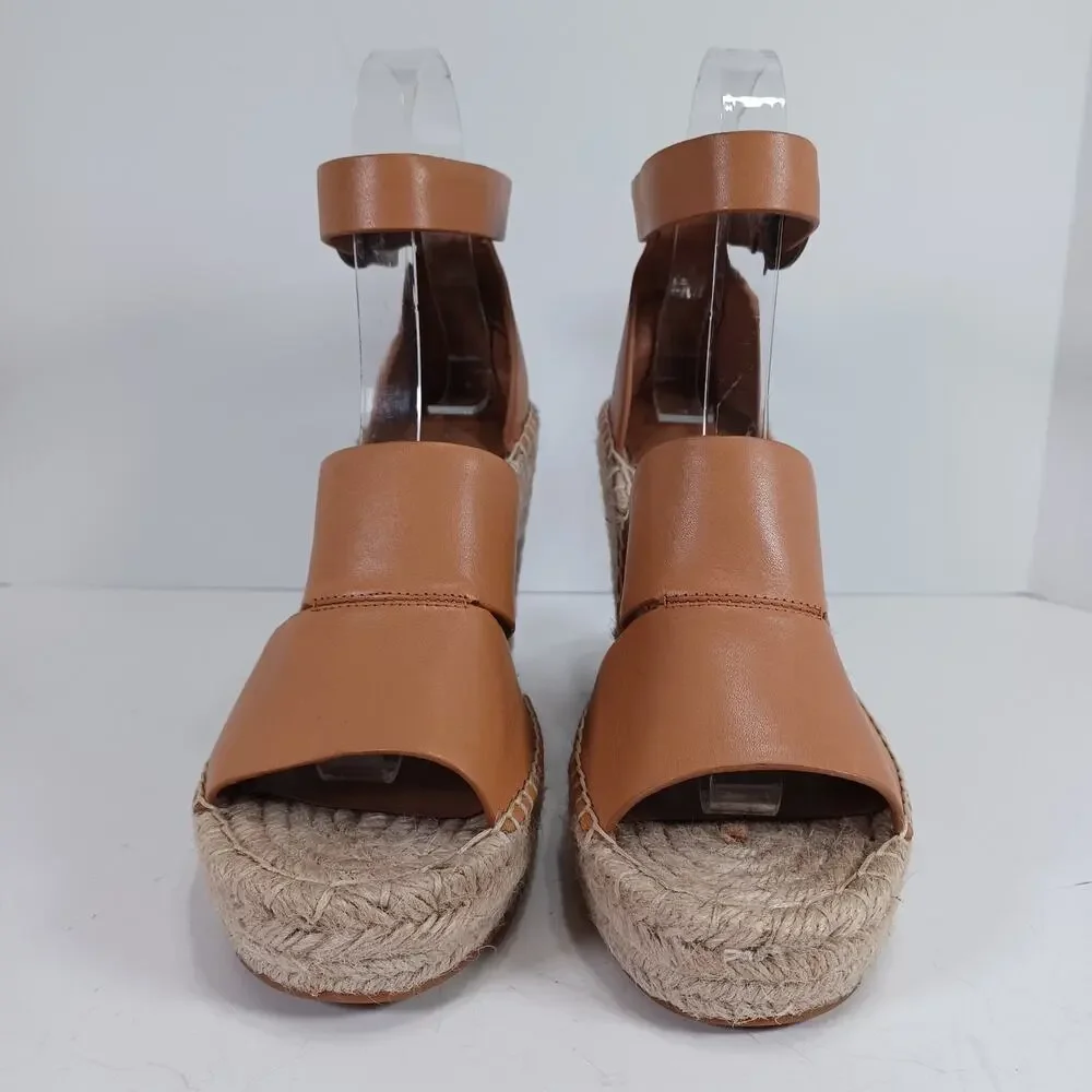 Treasure & Bond SANNIBEL Jute Wedge Sandal Size 7.5 Tan Leather Strappy